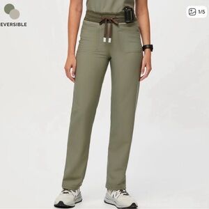 Figs Olive Green Straight Leg Pants
